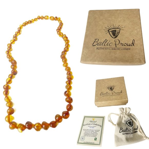 Baltic Proud Jewelry - Authentic Baltic Amber Cognac Beaded Necklace 18"